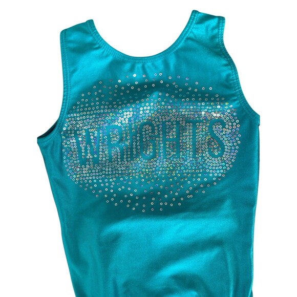 Wrights‎ Ozone Gymnastics Turquoise Sequins Leotard Size Youth Medium - Picture 3 of 4